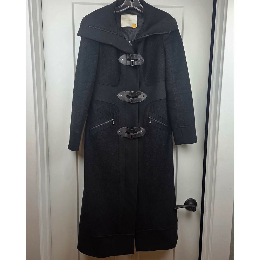 Leifsdottir Anthropologie Black Wool Toggle Coat Maxi Length Elegant‎ Size 0